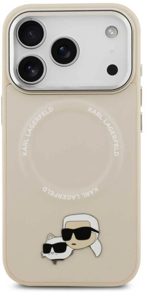 Karl Lagerfeld Karl & Choupette Pins MagSafe dėklas skirtas Apple iPhone 17 Pro rusvai gelsvas