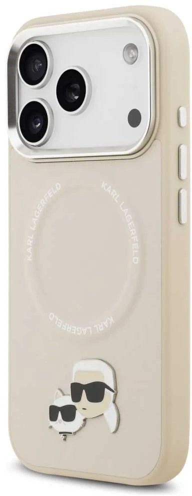 Karl Lagerfeld Karl & Choupette Pins MagSafe dėklas skirtas Apple iPhone 17 Pro rusvai gelsvas