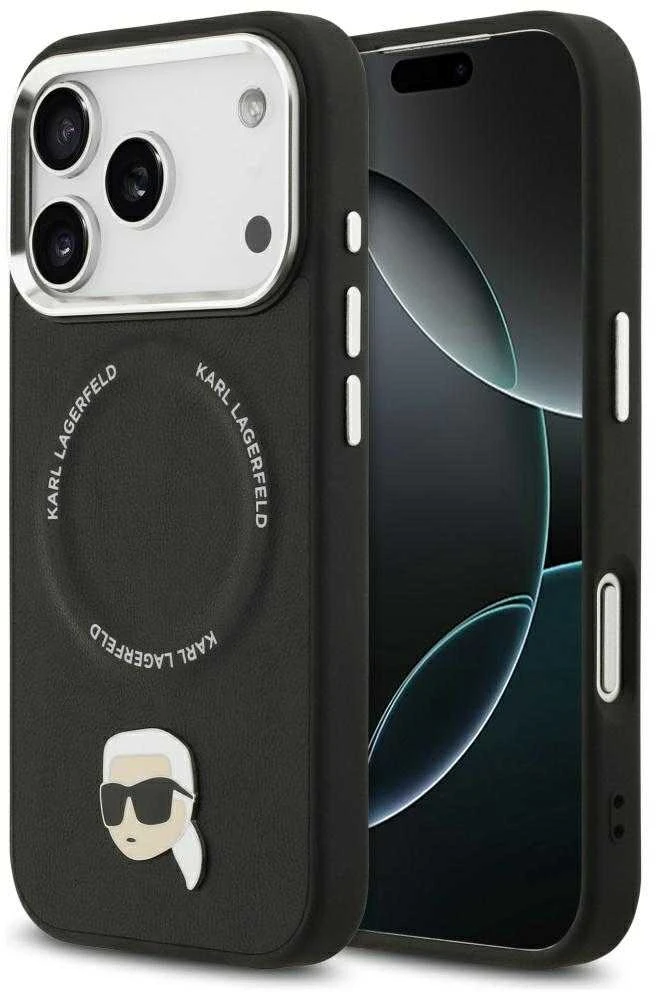 Karl Lagerfeld Karl Pin MagSafe dėklas iPhone 17 Pro juodos spalvos
