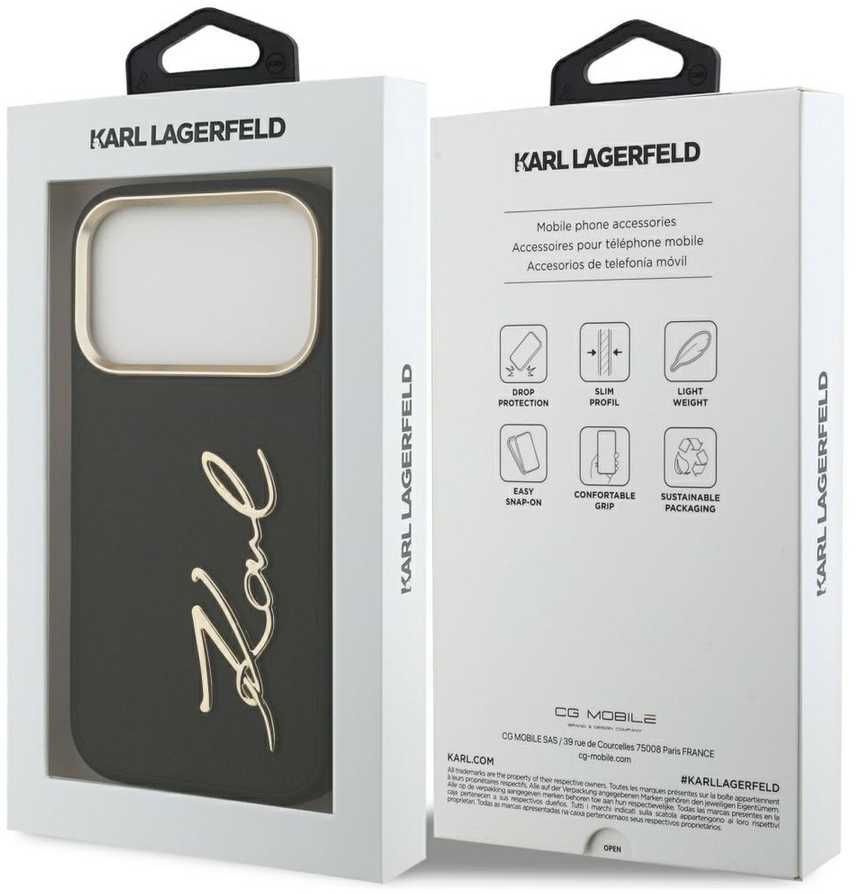 Karl Lagerfeld Karl Script Logo dėklas skirtas Apple iPhone 17 Pro juodos spalvos