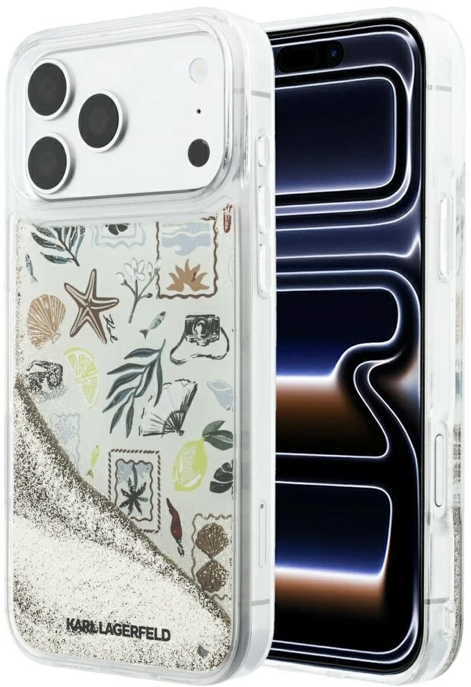 Karl Lagerfeld Liquid Glitter Beach & Sand dėklas, skirtas iPhone 17 Pro Max / 18 Pro Max - rusvai gelsvas