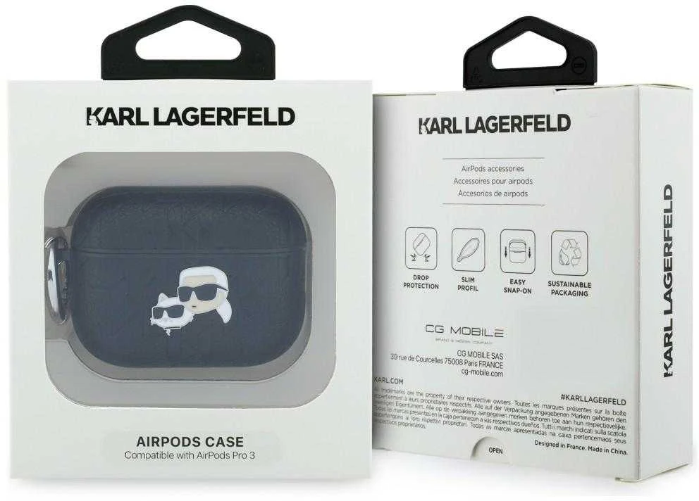 Dėklas Karl Lagerfeld Monogram Karl & Choupette Head Case for AirPods Pro 3 - Juodas