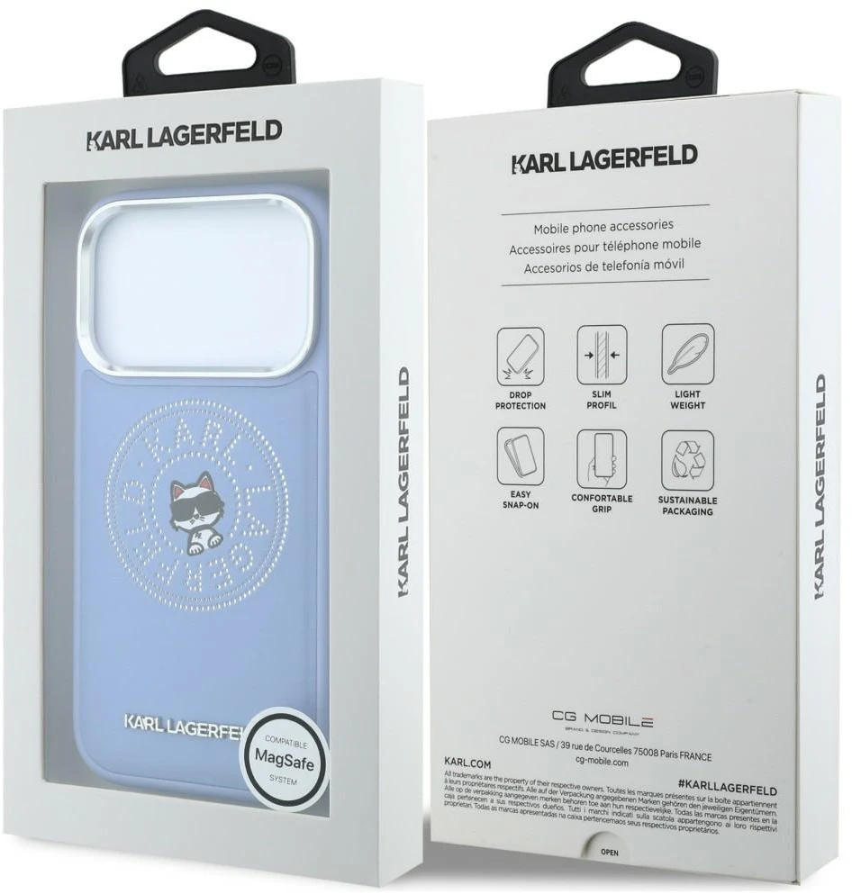 Karl Lagerfeld Point & Choupette Sketch MagSafe dėklas iPhone 18 Pro / 17 Pro - Mėlyna