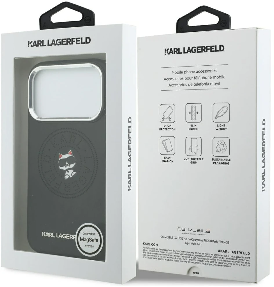 Karl Lagerfeld Point Choupette Sketch MagSafe dėklas, skirtas iPhone 18 Pro / 17 Pro, juodas