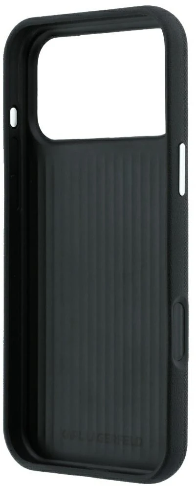 Dėklas Karl Lagerfeld Saffiano Case with Karl & Choupette Heads Pins & Logo for iPhone 18 Pro Max / 17 Pro Max - Juodas