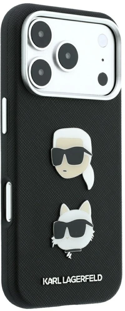 Karl Lagerfeld PU Semi Wrap Saffiano K&CH Heads dėklas, skirtas iPhone 18 Pro, juodas
