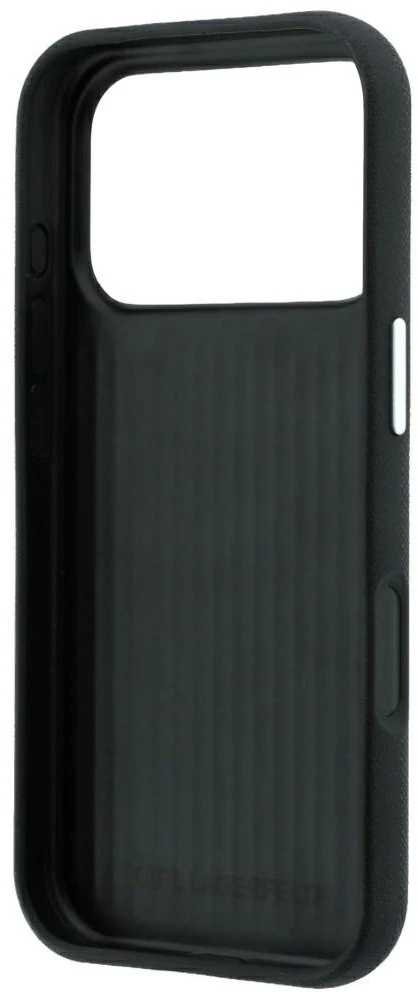 Karl Lagerfeld PU Semi Wrap Saffiano K&CH Heads dėklas, skirtas iPhone 18 Pro, juodas
