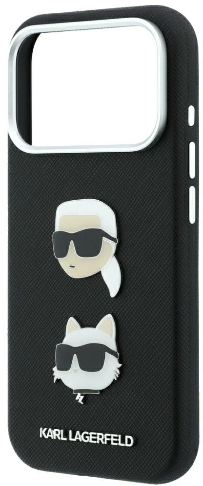 Karl Lagerfeld PU Semi Wrap Saffiano K&CH Heads dėklas, skirtas iPhone 18 Pro, juodas