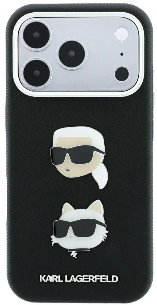 Karl Lagerfeld PU Semi Wrap Saffiano K&CH Heads dėklas, skirtas iPhone 18 Pro, juodas