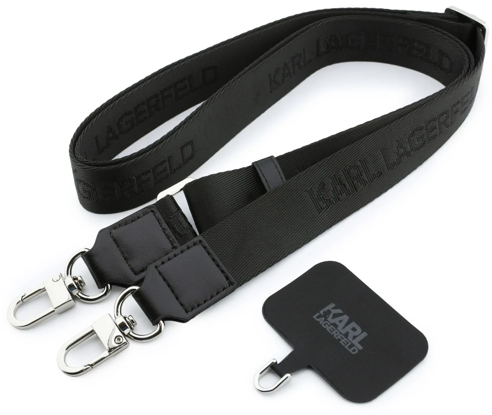 Karl Lagerfeld Saffiano Karl&Choupette Heads Pins Strap Logo dėklas iPhone 18 Pro / 17 Pro - Juodas