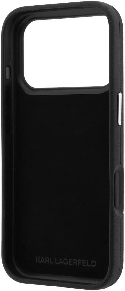 Karl Lagerfeld Saffiano Karl&Choupette Heads Pins Strap Logo dėklas iPhone 18 Pro / 17 Pro - Juodas