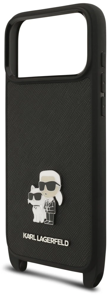 Karl Lagerfeld Saffiano Crossbody dirželis Karl and Choupette dėklas iPhone 18 Pro Max juodas