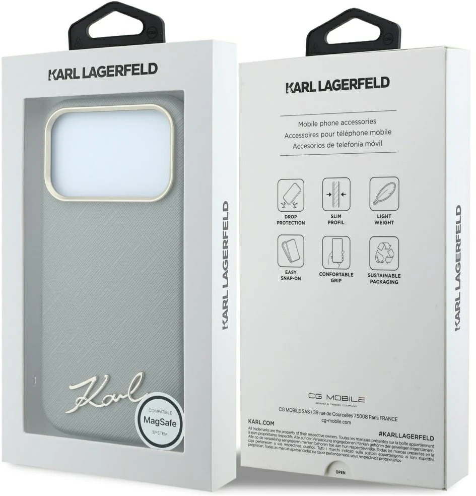 Dėklas Karl Lagerfeld Saffiano Small Script Metal Logo MagSafe Case for iPhone 18 Pro / 17 Pro - rusvai gelsvas