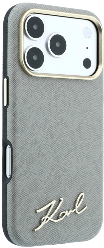 Dėklas Karl Lagerfeld Saffiano Small Script Metal Logo MagSafe Case for iPhone 18 Pro / 17 Pro - rusvai gelsvas