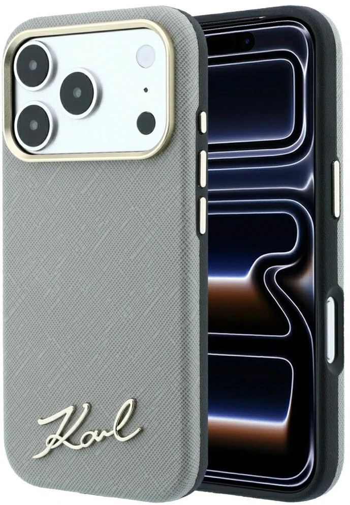 Dėklas Karl Lagerfeld Saffiano Small Script Metal Logo MagSafe Case for iPhone 18 Pro / 17 Pro - rusvai gelsvas