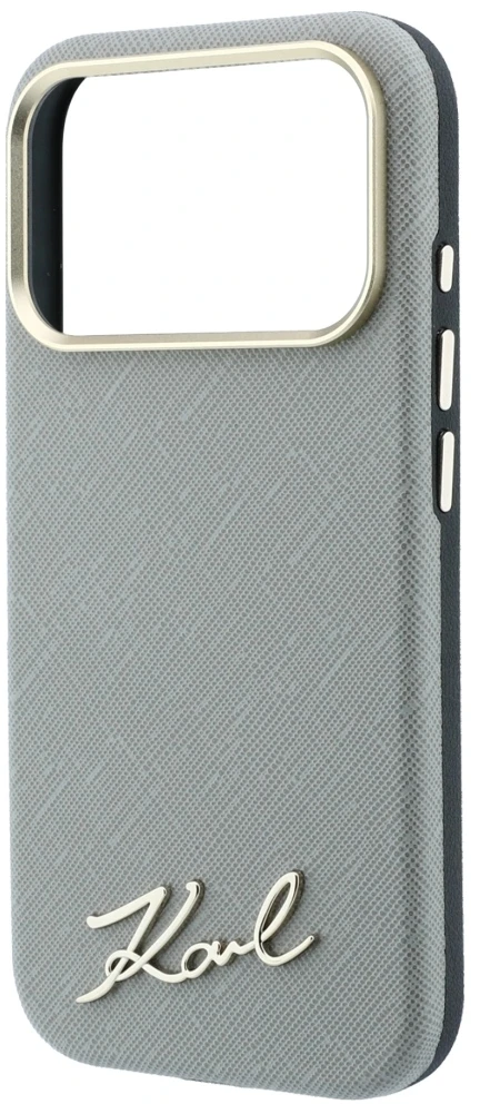 Dėklas Karl Lagerfeld Saffiano Small Script Metal Logo MagSafe Case for iPhone 18 Pro / 17 Pro - rusvai gelsvas