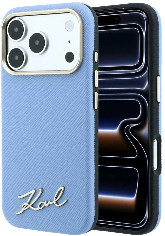 Dėklas Karl Lagerfeld Saffiano Small Script Metal Logo MagSafe Case for iPhone 17 Pro Max / 18 Pro Max - Light Mėlyna
