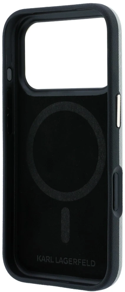 Karl Lagerfeld Saffiano Small Script Metal Logo MagSafe dėklas iPhone 17 Pro Max / 18 Pro Max - rusvai gelsvas