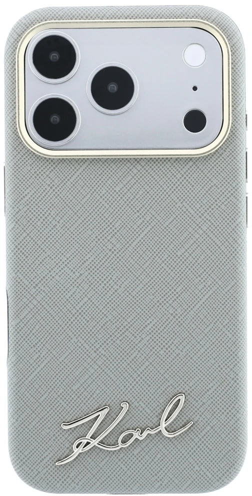 Dėklas Karl Lagerfeld Saffiano Small Script Metal Logo MagSafe Case for iPhone 18 Pro / 17 Pro - rusvai gelsvas