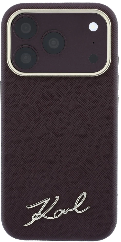 Karl Lagerfeld Saffiano Small Script Metal Logo MagSafe dėklas, skirtas iPhone 17 Pro / 18 Pro - bordo