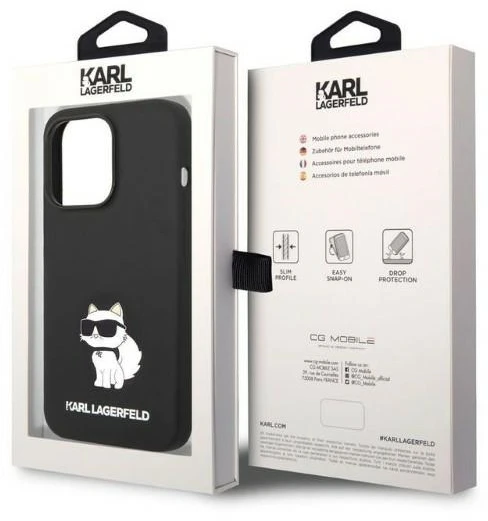 Dėklas Karl Lagerfeld Silicone Ikonik Choupette Case for iPhone 14 Pro - Juodas