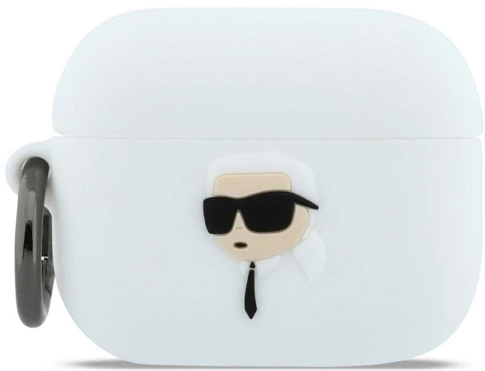 Karl Lagerfeld silikoninis Karl Head 3D dėklas AirPods Pro 3 ausinėms - Baltas