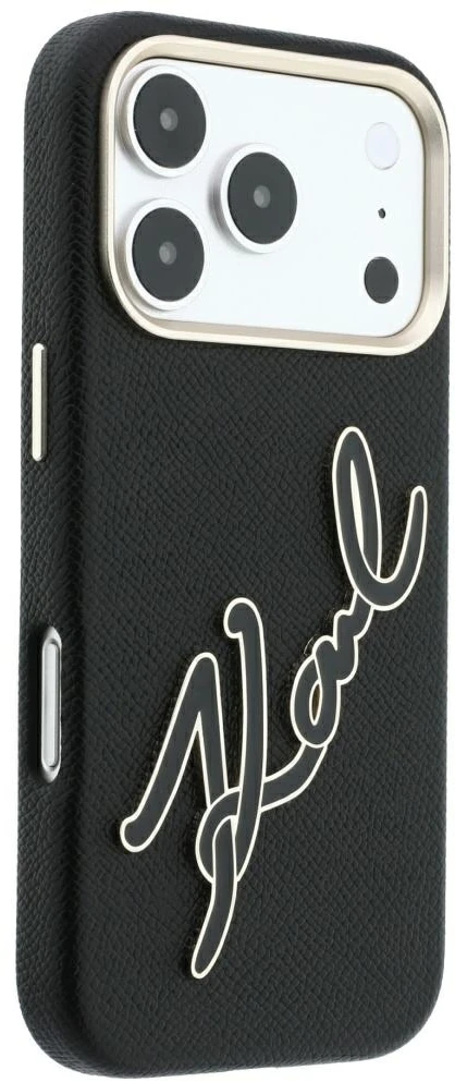 Karl Lagerfeld Smooth Big Resin Signature Logo dėklas iPhone 18 Pro / 17 Pro - Juodas