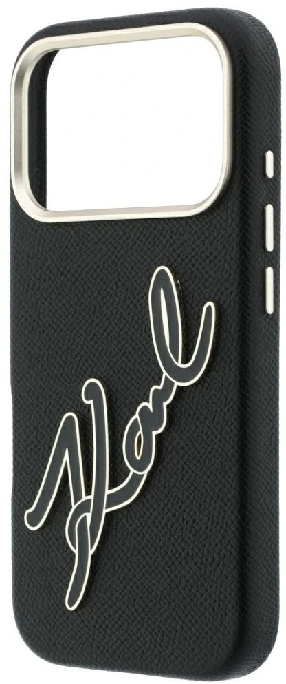 Karl Lagerfeld Smooth Big Resin Signature Logo dėklas iPhone 18 Pro / 17 Pro - Juodas
