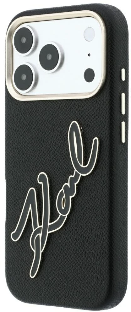 Karl Lagerfeld Smooth Big Resin Signature Logo dėklas iPhone 18 Pro / 17 Pro - Juodas