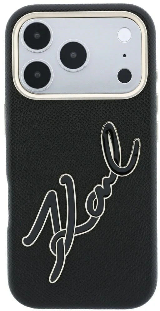 Karl Lagerfeld Smooth Big Resin Signature Logo dėklas iPhone 18 Pro / 17 Pro - Juodas