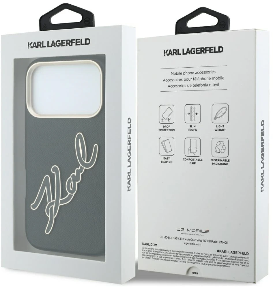 Karl Lagerfeld Smooth Big Resin Signature Logo dėklas iPhone 18 Pro / 17 Pro - Juodas