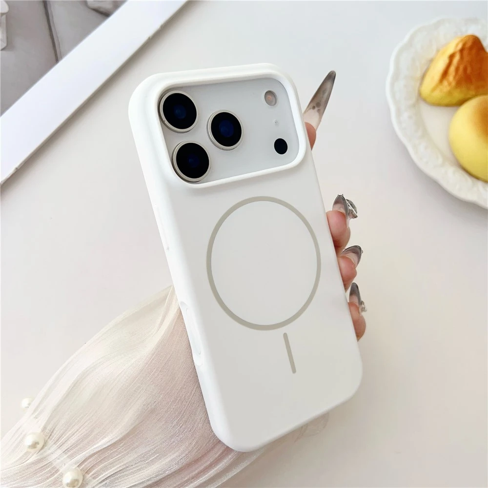 Marka Niezdefiniowana - Dėklas su magnetiniu tvirtinimu iPhone 18 Pro / 17 Pro – skysto silikono, nuo kritimo apsauganti telefono nugarėlė – Baltas