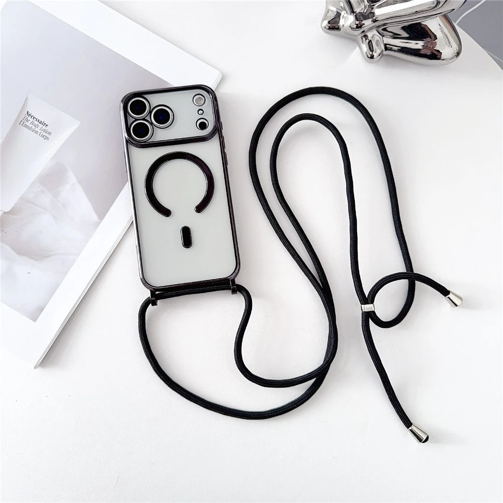 Marka Niezdefiniowana - Dėklas, suderinamas su MagSafe, skirtas iPhone 18 Pro Max / 17 Pro Max – elektrolitinis TPU telefono dangtelis su ilgu pakabu – Juodas