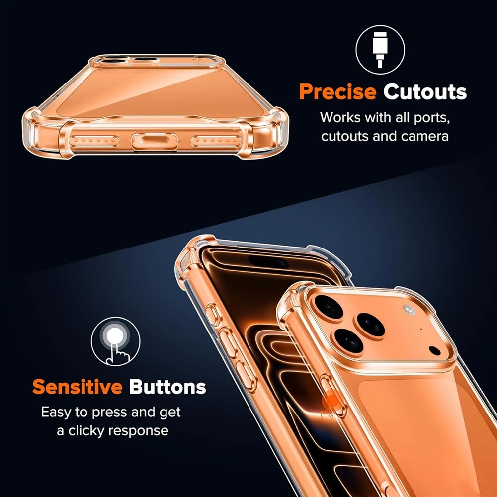 Marka Niezdefiniowana - Hibridinis akrilo ir TPU dėklas iPhone 18 Pro / 17 Pro su kameros apsauga – permatomas