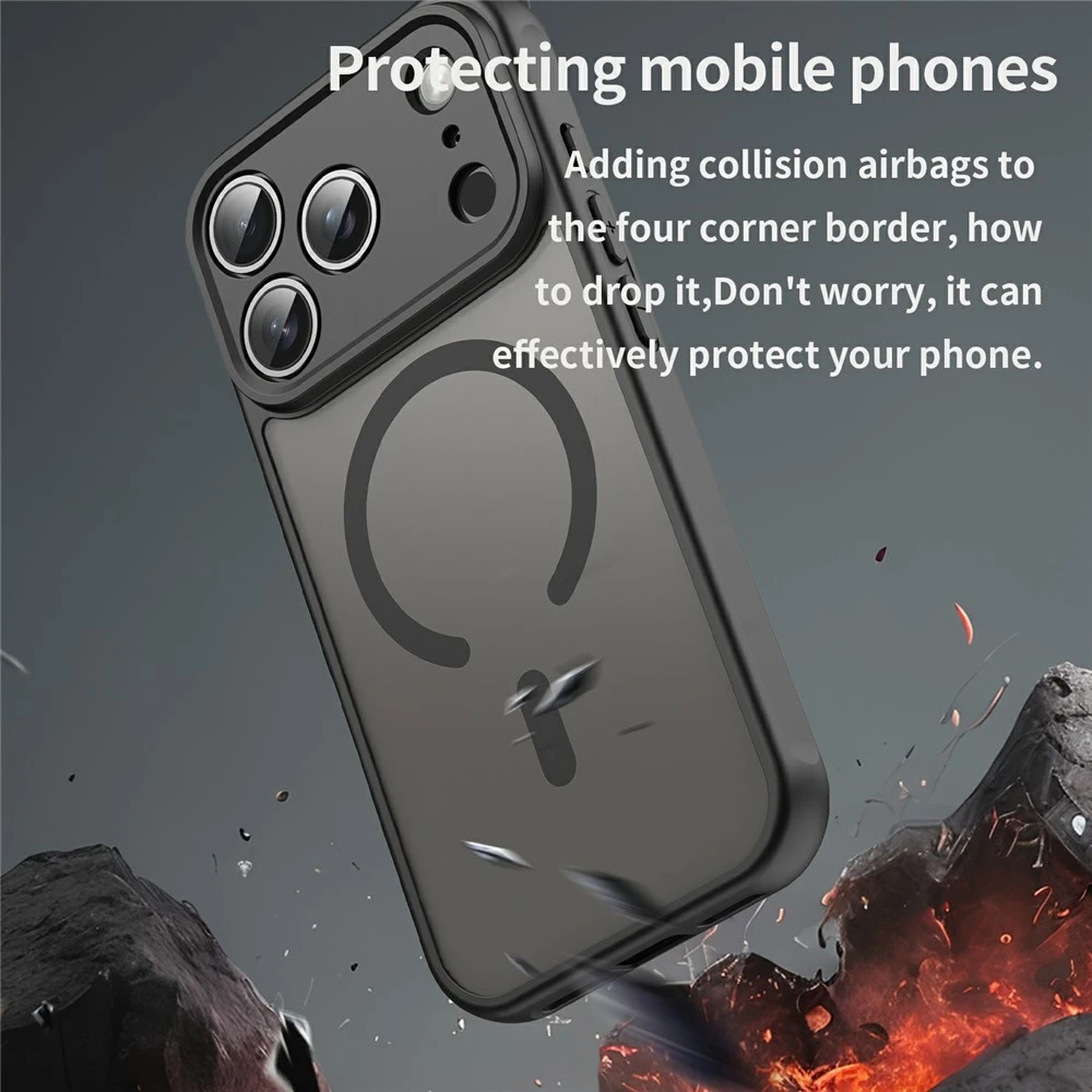 Marka Niezdefiniowana - iPhone 18 Pro / 17 Pro PC TPU magnetinis matinis dėklas, atsparus kritimams - Juodas