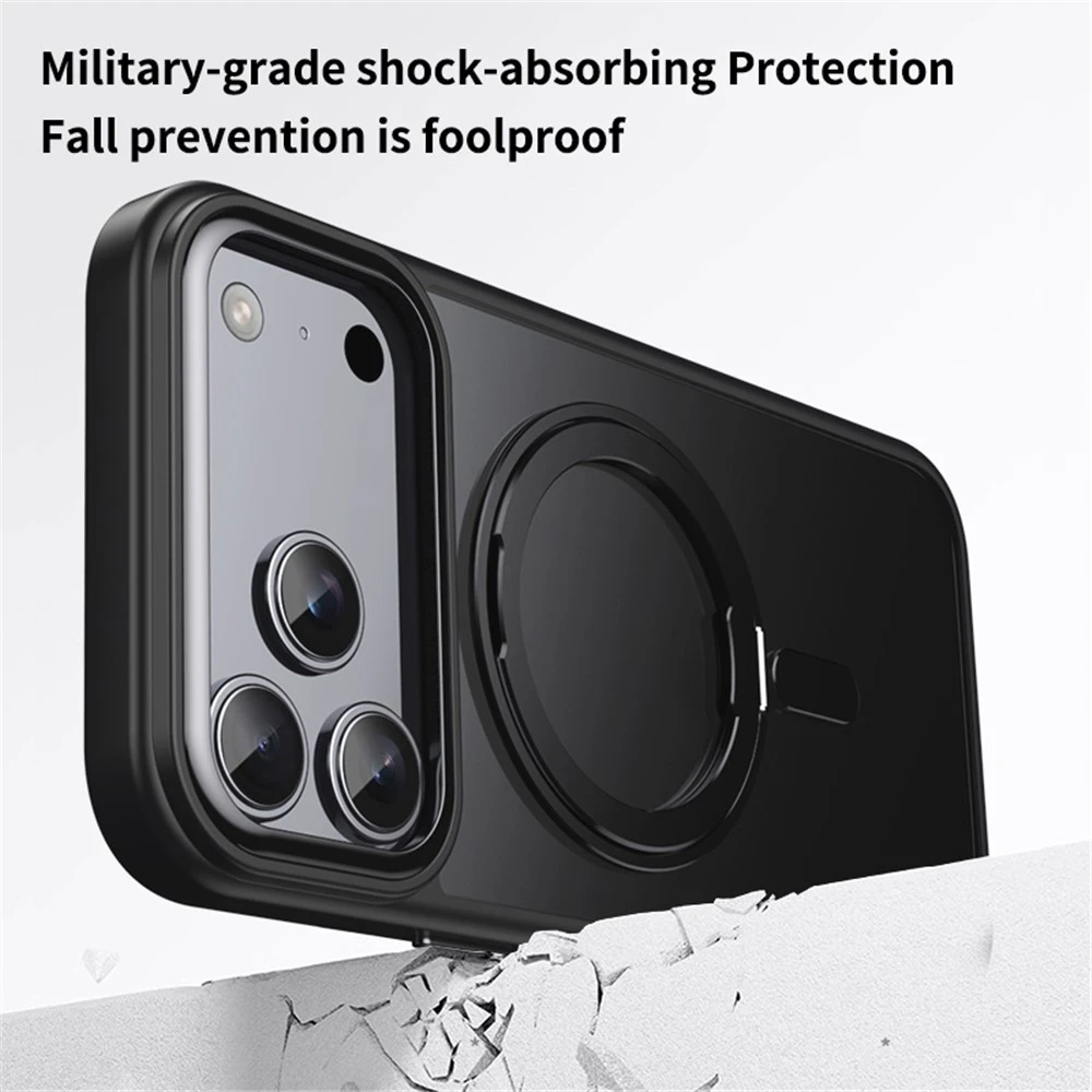 Marka Niezdefiniowana - Magnetinis dėklas su besisukančiu stovu iPhone 18 Pro / 17 Pro TPU akrilas MagSafe – juodas
