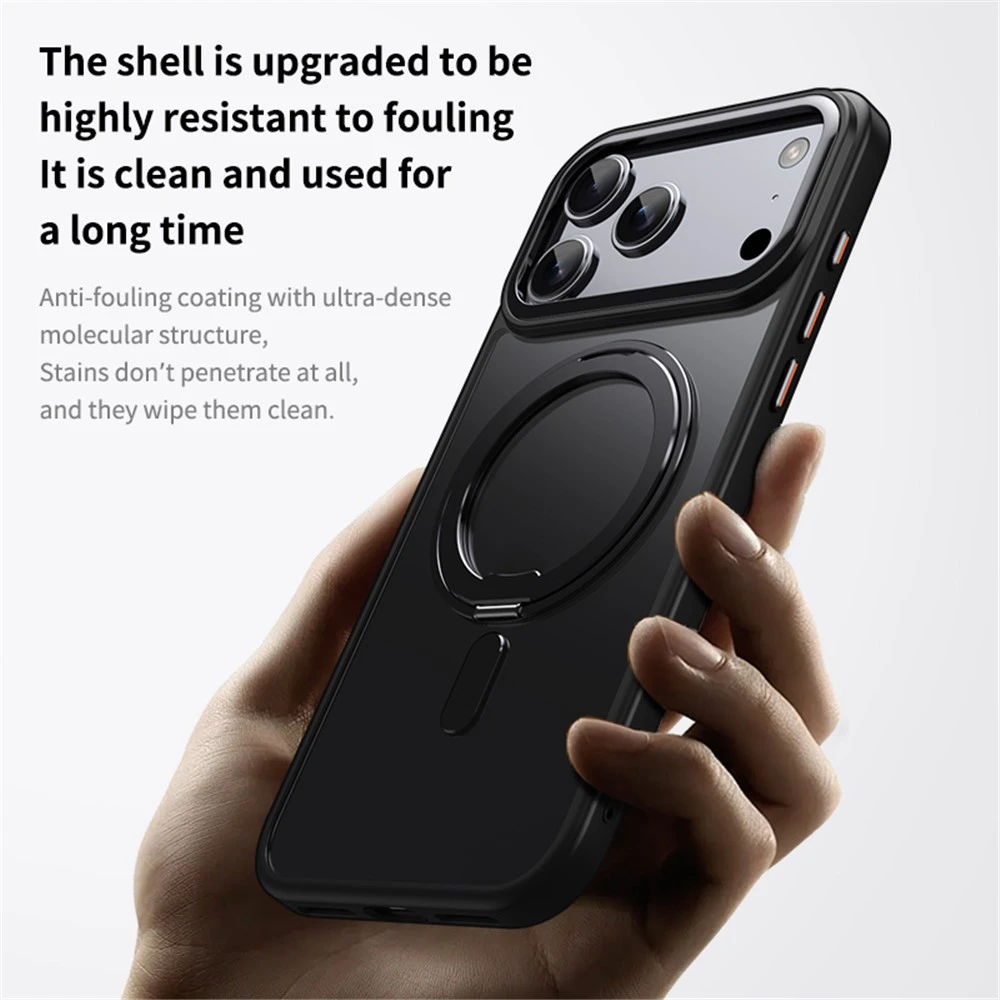 Marka Niezdefiniowana - Magnetinis dėklas su besisukančiu stovu iPhone 18 Pro / 17 Pro TPU akrilas MagSafe – juodas