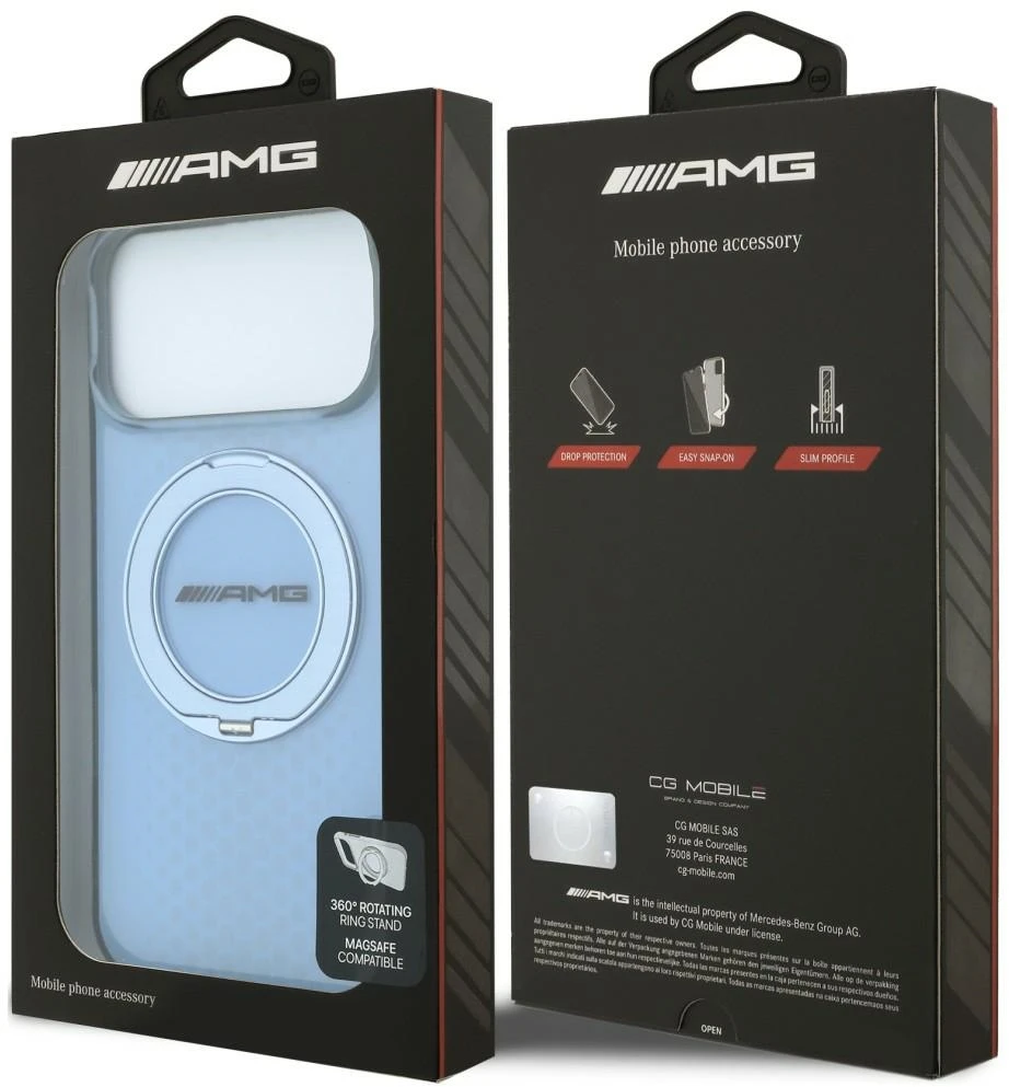 Dėklas Mercedes AMG IML Double Layer Urban Line with Ring Stand MagSafe case for iPhone 18 Pro Max / 17 Pro Max - mėlynas