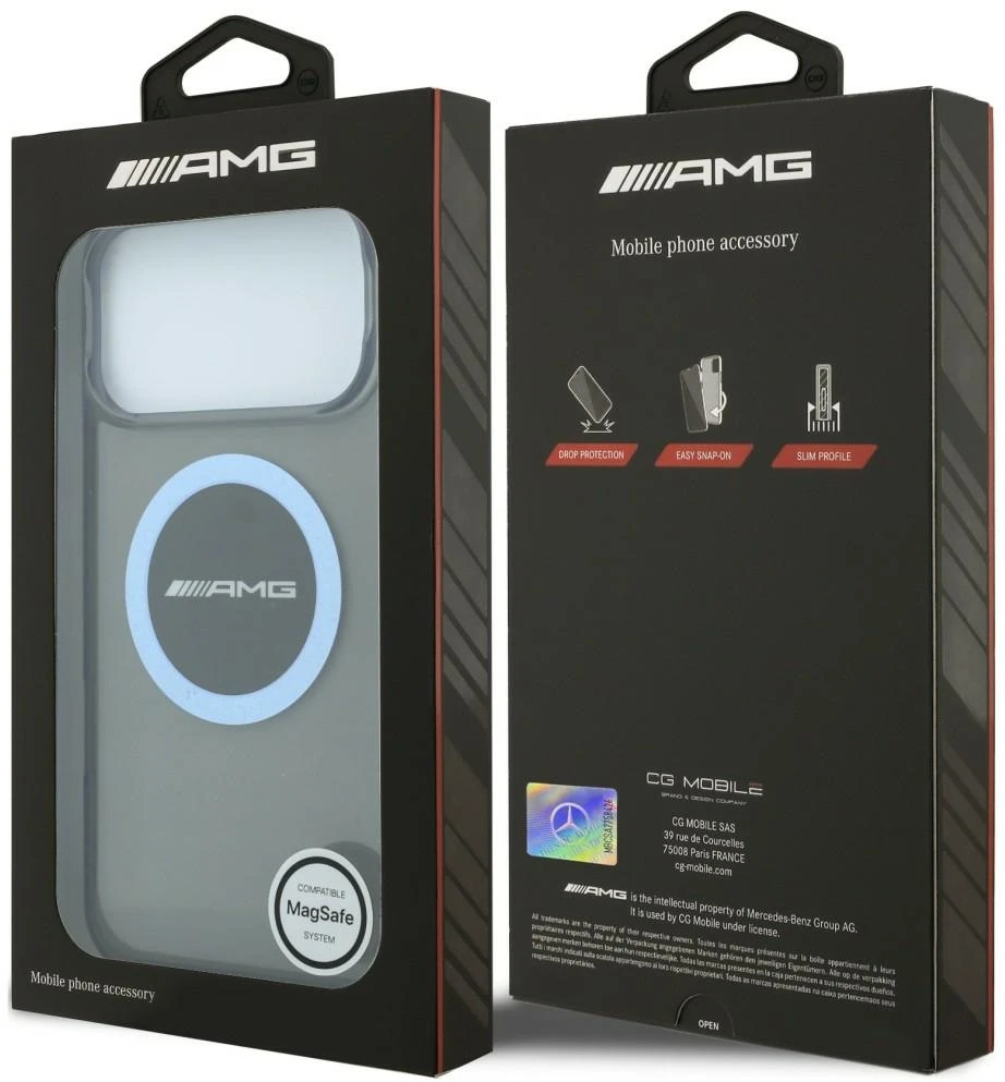 Dėklas Mercedes AMG IML Transparent Bicolor Block MagSafe Case for iPhone 18 Pro Max / 17 Pro Max - Juodas and Mėlyna