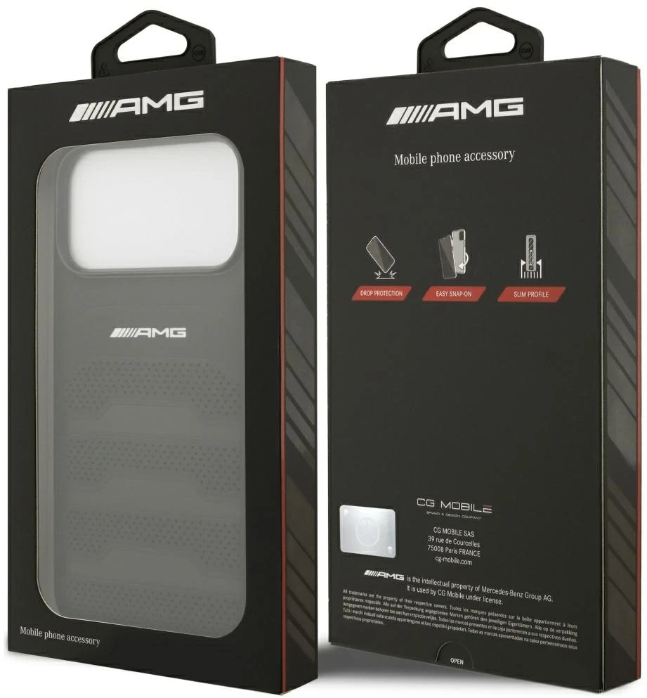 Dėklas Mercedes AMG Leather Debossed Lines Logo Case for iPhone 18 Pro Max / 17 Pro Max - Juodas