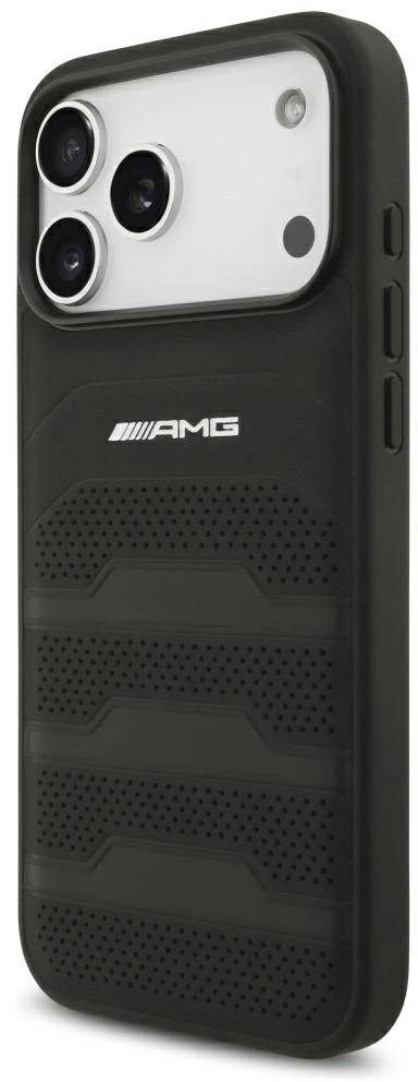 Dėklas Mercedes AMG Leather Debossed Lines Logo Case for iPhone 18 Pro Max / 17 Pro Max - Juodas