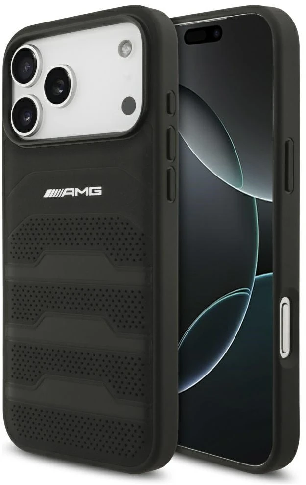 Dėklas Mercedes AMG Leather Debossed Lines Logo Case for iPhone 18 Pro Max / 17 Pro Max - Juodas