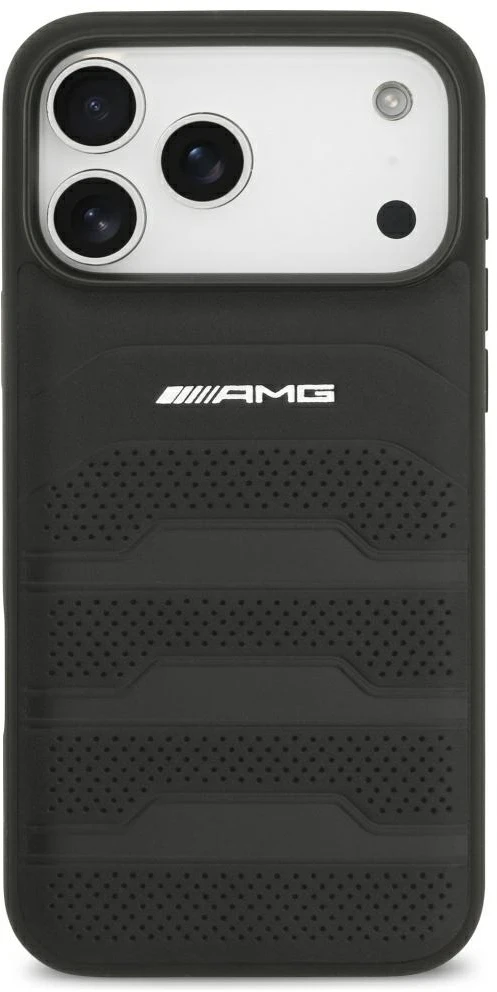 Dėklas Mercedes AMG Leather Debossed Lines Logo Case for iPhone 18 Pro Max / 17 Pro Max - Juodas