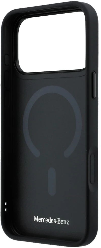 Mercedes PU odos 3D MagSafe dėklas skirtas iPhone 17 Pro juodos spalvos