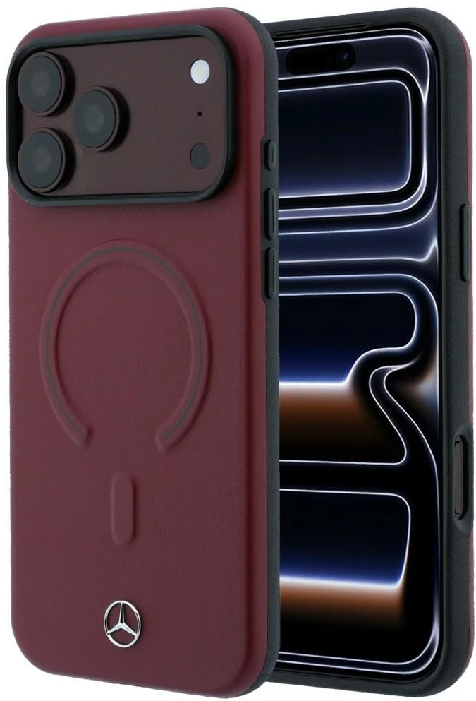 Dėklas Mercedes Leather 3D MagSafe Case for iPhone 18 Pro / 17 Pro - Burgundy