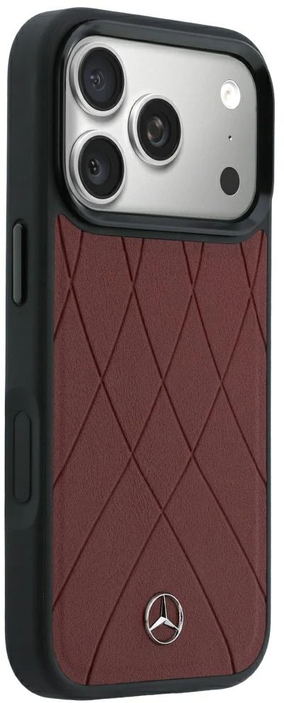 Dėklas Mercedes Leather Crossed Lines MagSafe skirtas iPhone 18 Pro / 17 Pro burgundy