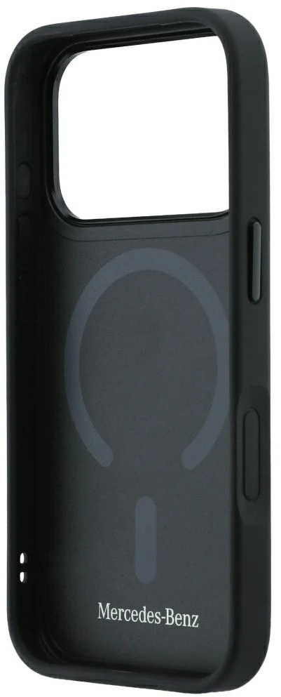 Dėklas Mercedes Leather Crossed Lines MagSafe skirtas iPhone 18 Pro /17 Pro juodas