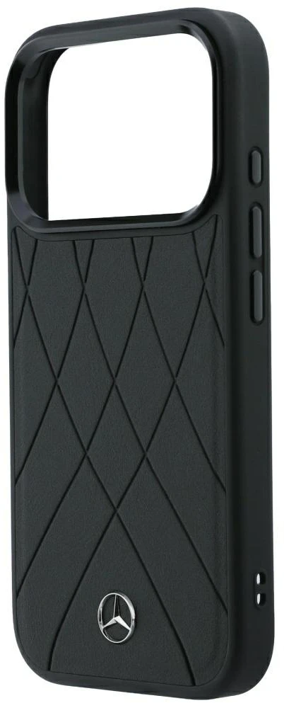 Dėklas Mercedes Leather Crossed Lines MagSafe skirtas iPhone 18 Pro /17 Pro juodas