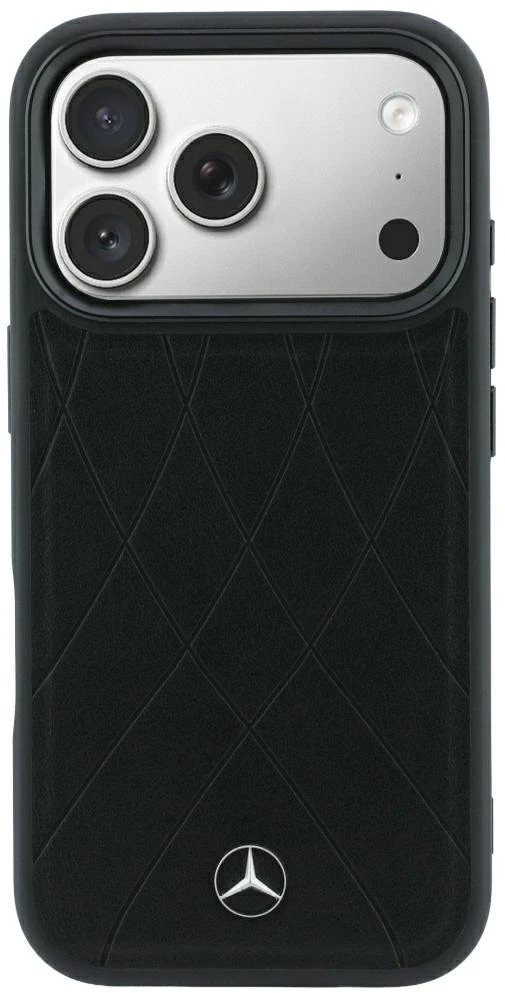Dėklas Mercedes Leather Crossed Lines MagSafe skirtas iPhone 18 Pro /17 Pro juodas
