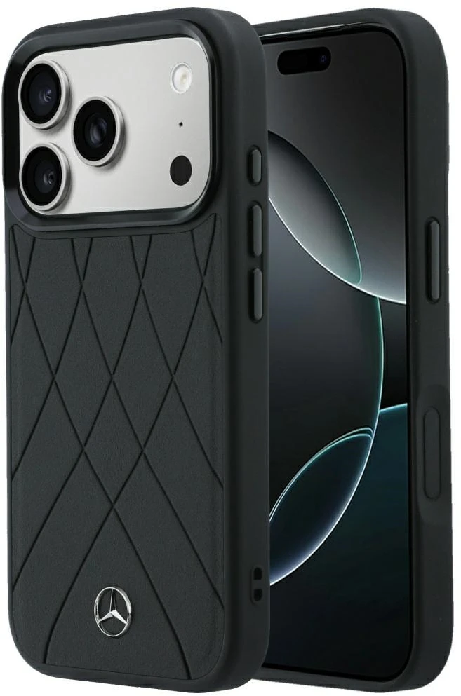 Dėklas Mercedes Leather Crossed Lines MagSafe skirtas iPhone 18 Pro /17 Pro juodas